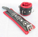 WR-005 Leather wrist cuffs padded with 3 D-rings